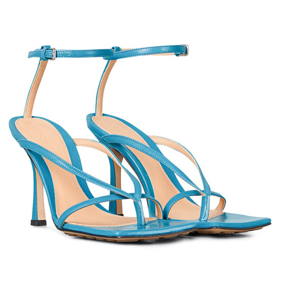 Bottega Veneta Stretch Square Toe Sky Blue Ankle Strap Sandal Heel Pump 38 - Picture 2 of 11